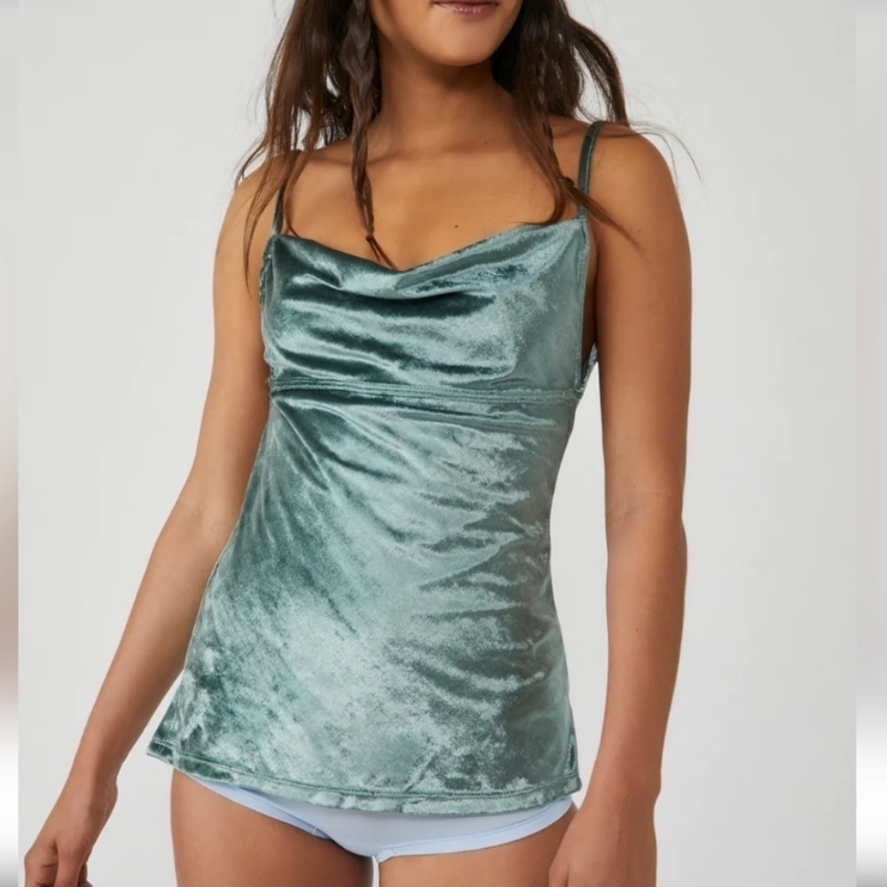 Free People All Night Velvet Tunic evergreen S NWT